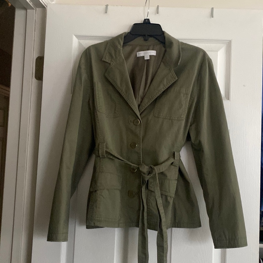 New York & Company Lined Belted Jacket Army Green